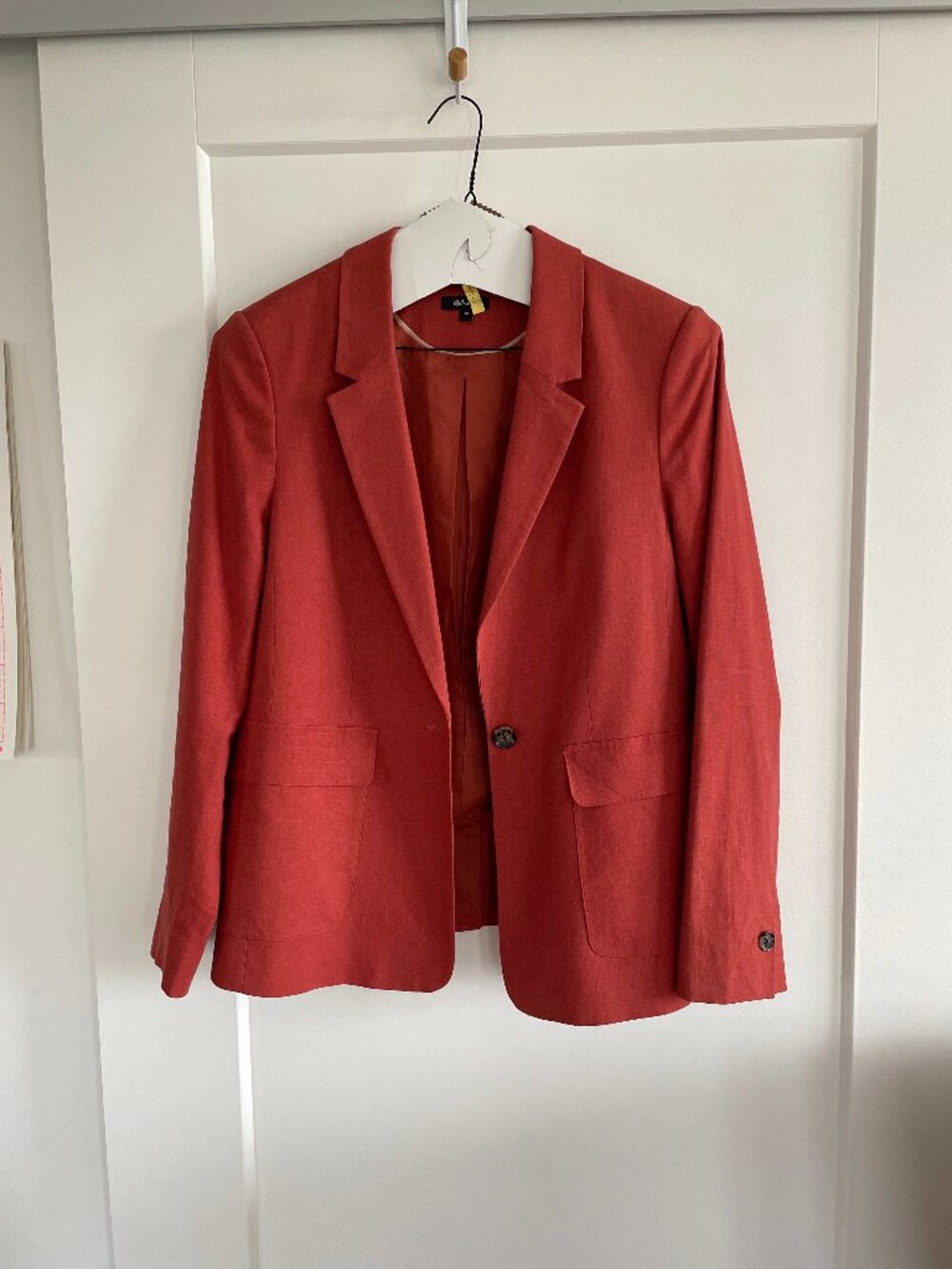 Single breasted red linen blazer